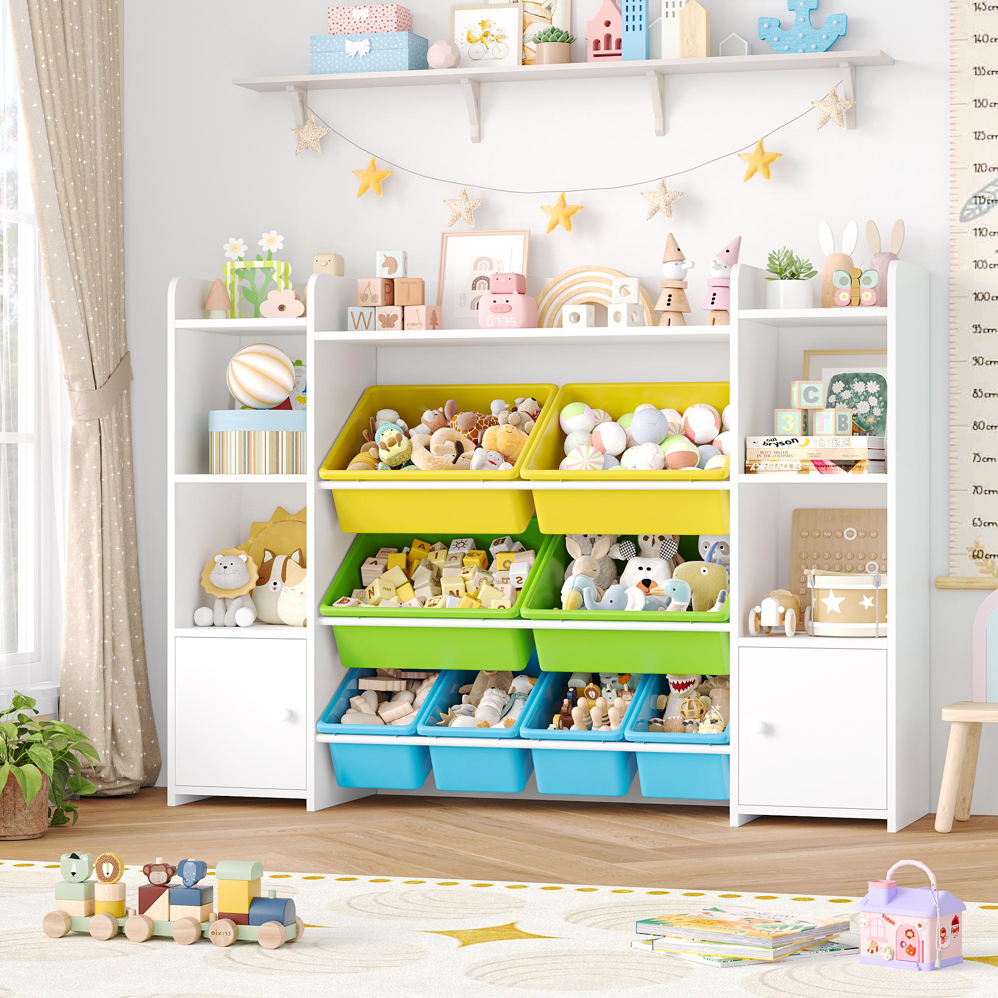FOTOSOK 55''Large Toy Storage Organizer with 8 Toy Bins, Toy Organizers and Storage with Shelf and 6 Storage Cubbies, Bookshelf for Kids, Playroom Organization and Storage Bins