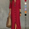 【Black Friday】Women's Plain Button Collar Long Sleeve Shirt Dress, Casual Fashion Long Dress for Daily Outdoor Wear, Spring Buttoned Dress