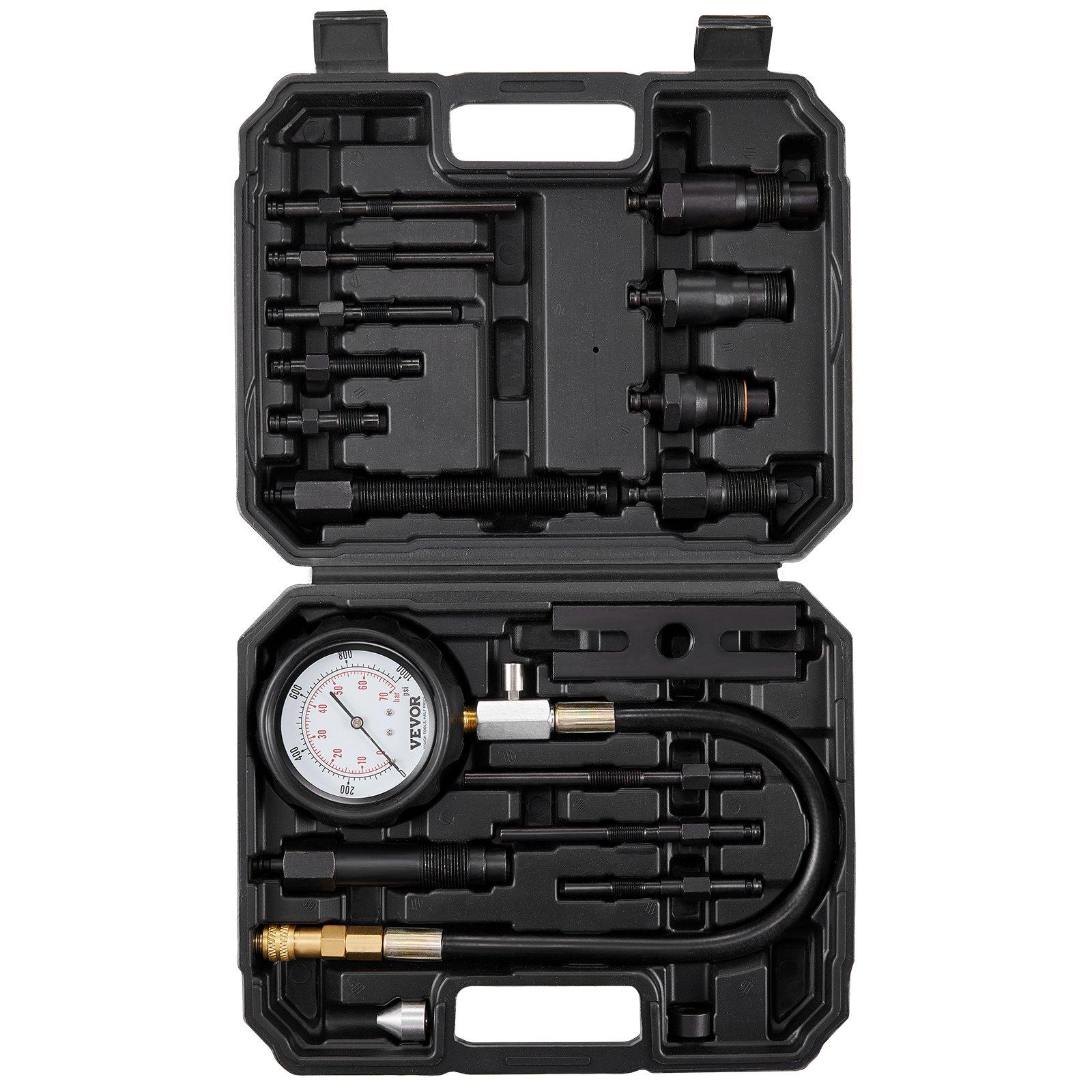 【Summerfinds】VEVOR Diesel Engine Compression Tester, 18 pcs Cylinder Pressure Test Tool Kit, with 0-1000 psi Gauge and Adapters, Diesel Injector Tester Check Cylinders in Diesel Trucks, Tractors, Equipment, Quick Connect