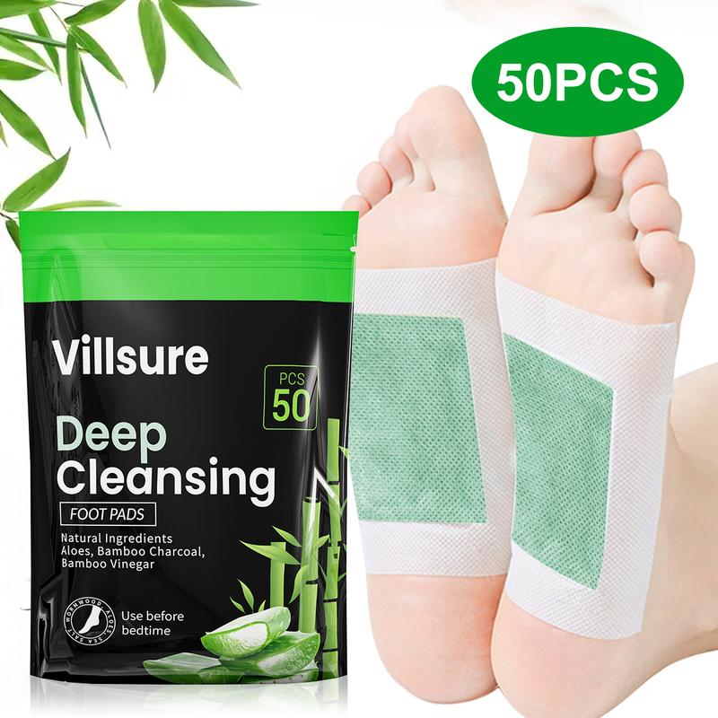 Villsure Deep Cleansing Foot Pads Foot Care With 50 Patches,Natural Aloes,Sea salt,Tourmaline,Herbal Foot Detox Patches For Foot Care,Adhesive Sheets, lmprove Sleep Quality,Relieve Fatigue and Exhaustion,Cleanse the Body & Mind,Bamboo Detox