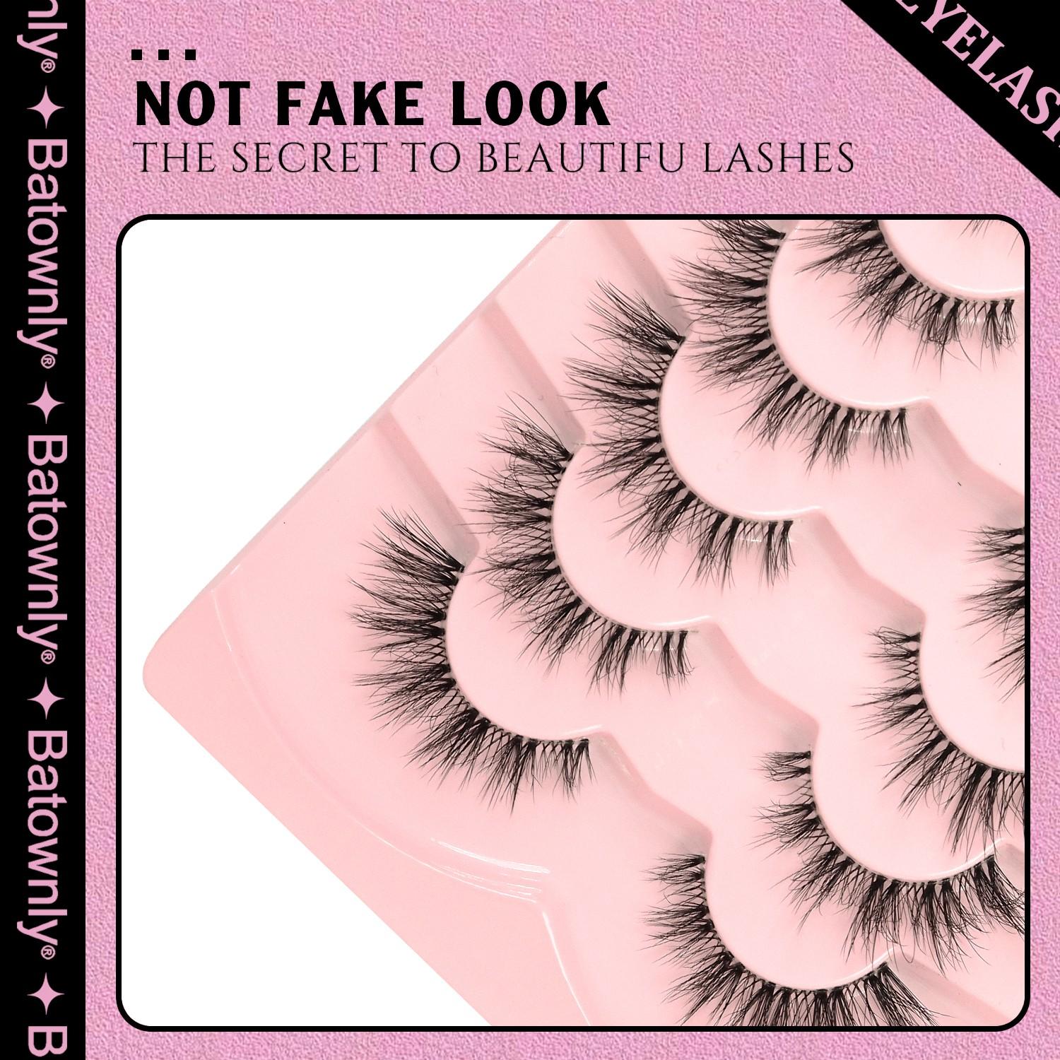Voluminous  False Eyelashes, 7 Pairs, Transparent Handle, 5D Natural Messy, Fish Tail Crossed Lashes, Ideal for Daily Use, Dates, Parties