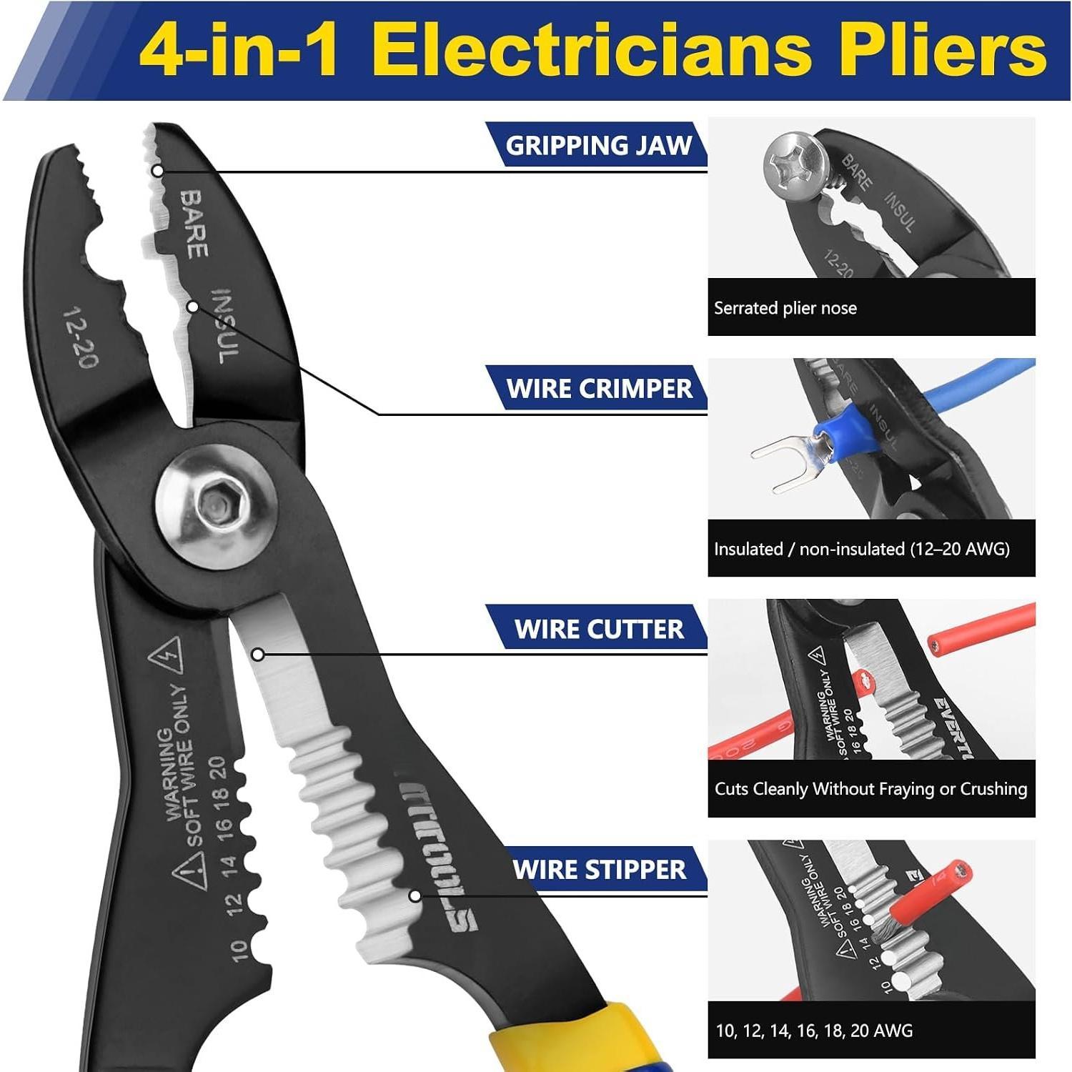 4-in-1 Wire Stripper and Crimping Pliers for Clamping,  and Stripping, Compact Multifunction Tool for 10–20 AWG Wires