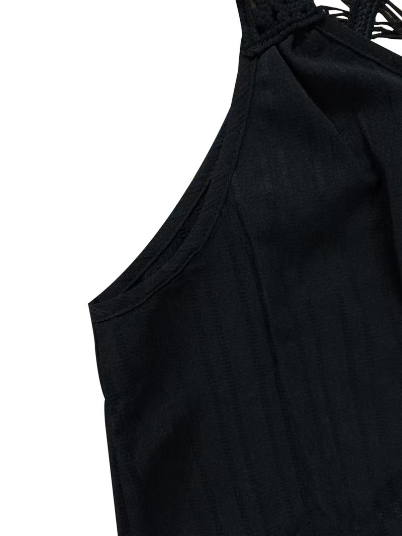 Women's Plain Cut Out V Neck Tank Dress, Casual Sleeveless Short Dress for Summer, Ladies Clothes for Daily Wear