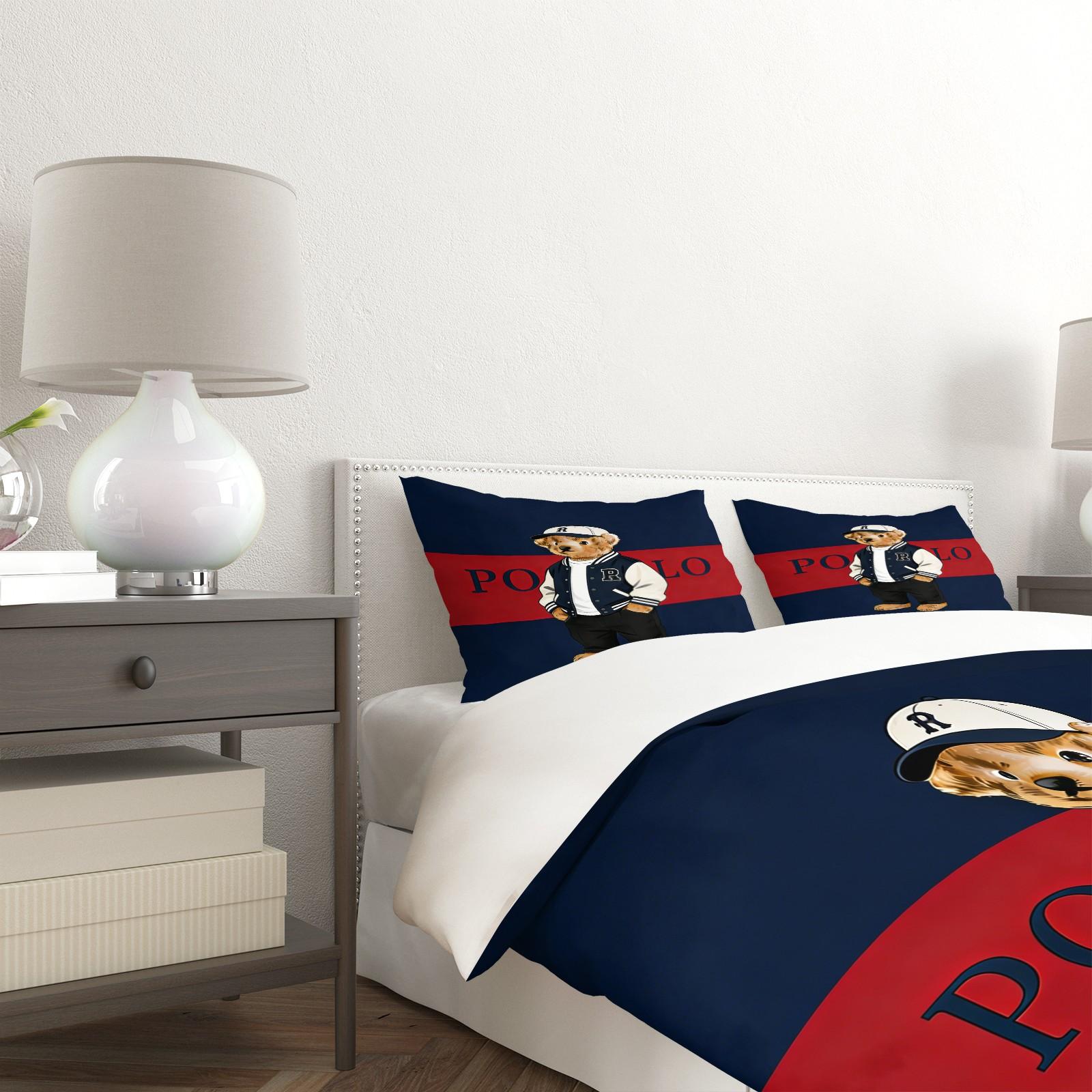 Striped Bear Pattern Print Soft and Durable Bedding Set, Includes 1 Duvet Cover and 1 or 2 Pillowcases, Excludes Quilt and Pillow Inserts, Suitable as Gifts for Teens and Adults, Modern Stylish Bedroom Bed Decorations