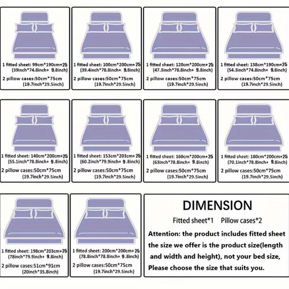 3pc Solid Color Fitted Sheet Set, Bed Sheet Sets, with 10inch deep pockets, available in single, double, and king sizes, perfect for bedrooms, guest rooms, dormitories, and hotels