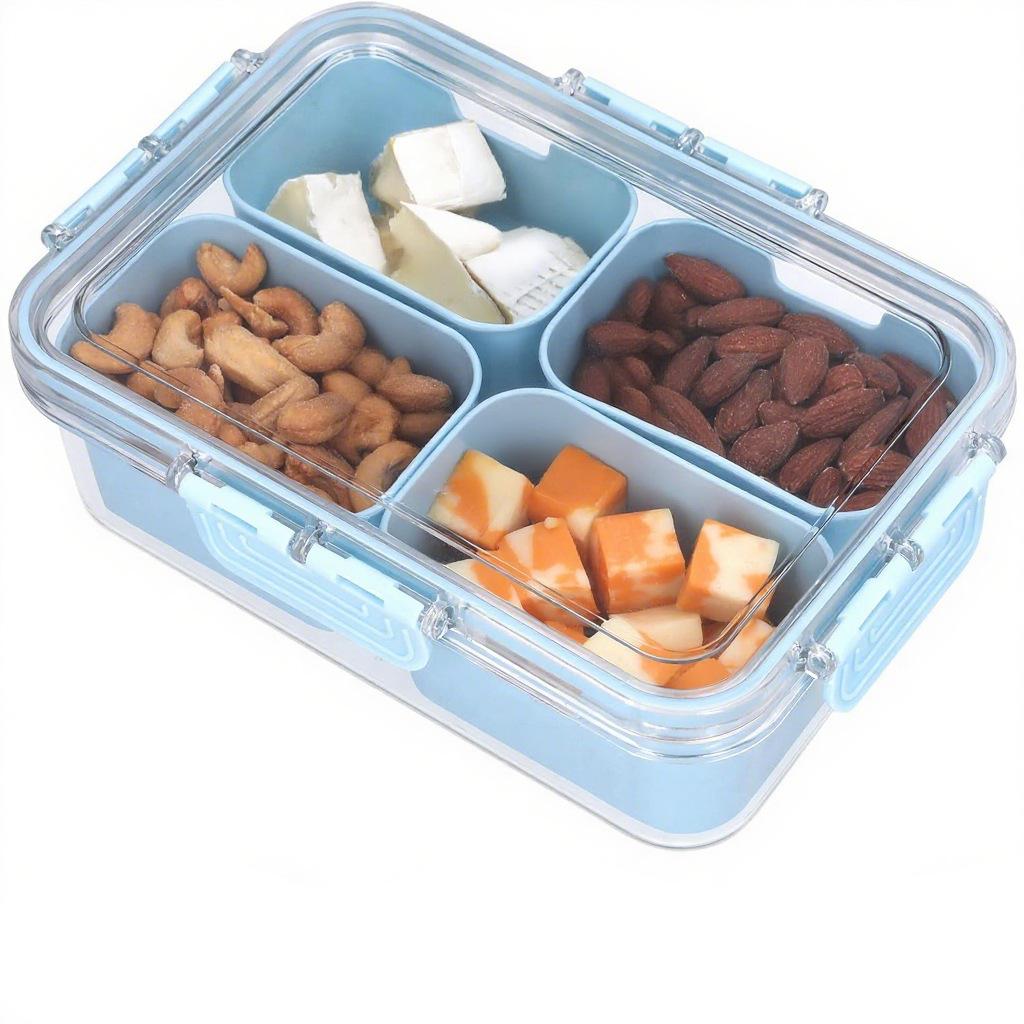 Four-Compartment Covered Snack Box, Food Storage Container, Ideal for Parties, Guests, Kitchen Use, Fruit Vegetable Snack Organizer
