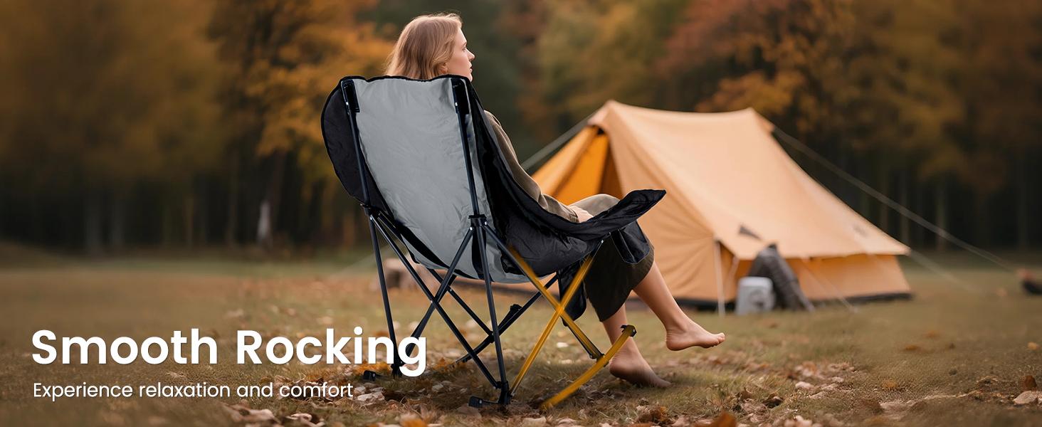 SLSY Oversized Heated Rocking Camping Chair, Outdoor Rocker Padded Recliner Folding Lawn Chaise, with Side Pockets & Carry Bag for Patio Backyard, Power bank not included