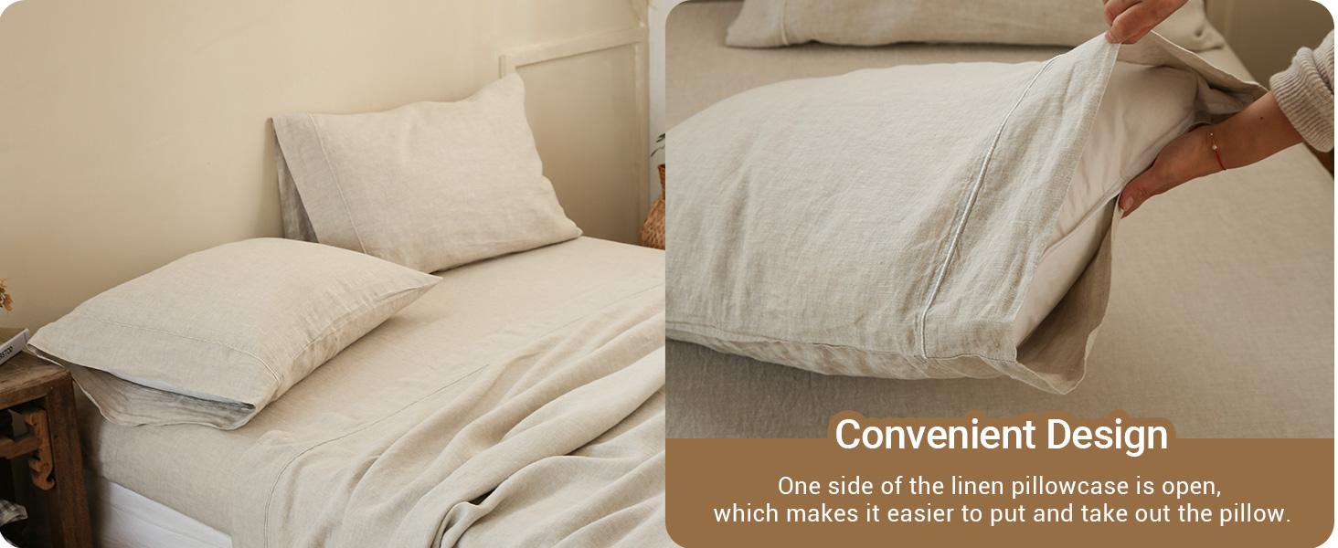 Simple&Opulence 100% French Linen Pillowcase-Set of 2- Washed Solid Color Pillow Cases Embroidered -Soft and Durable, gift