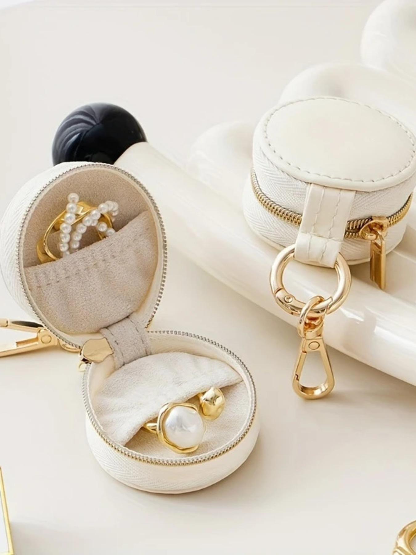 PU Leather Mini Jewelry Box Keychain, Portable Simple Accessory Holder, Travel Bag Pendant, Women's Earrings Rings Storage Case