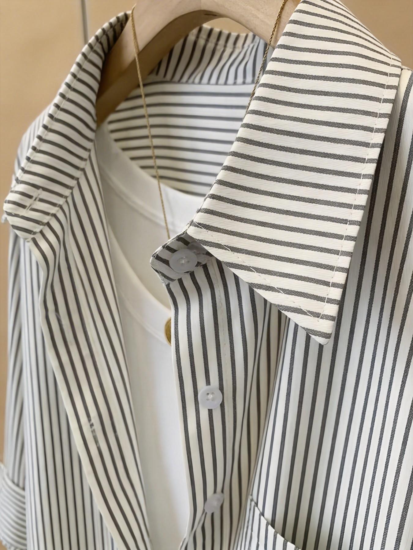 Women's Fashion Lapel Shirt with Chest Pocket, Striped Design, Stylish and Comfortable, Perfect for Daily Wear and Office