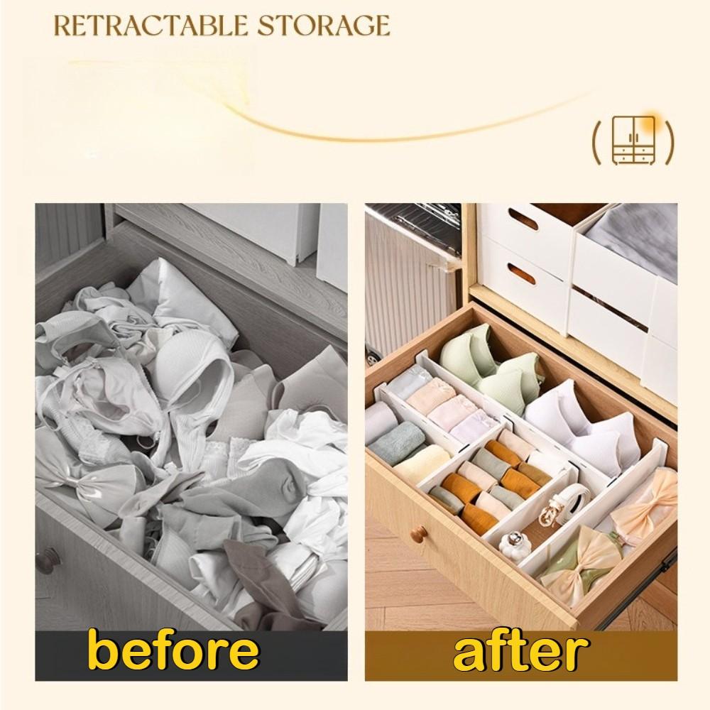 1 Pack Adjustable Expandable Drawer Divider, Plastic Slim Low-Profile Drawer Organizer, Easy Install Separator for Kitchen, Closet, Apartment, Dorm & Small Space Home Storage
