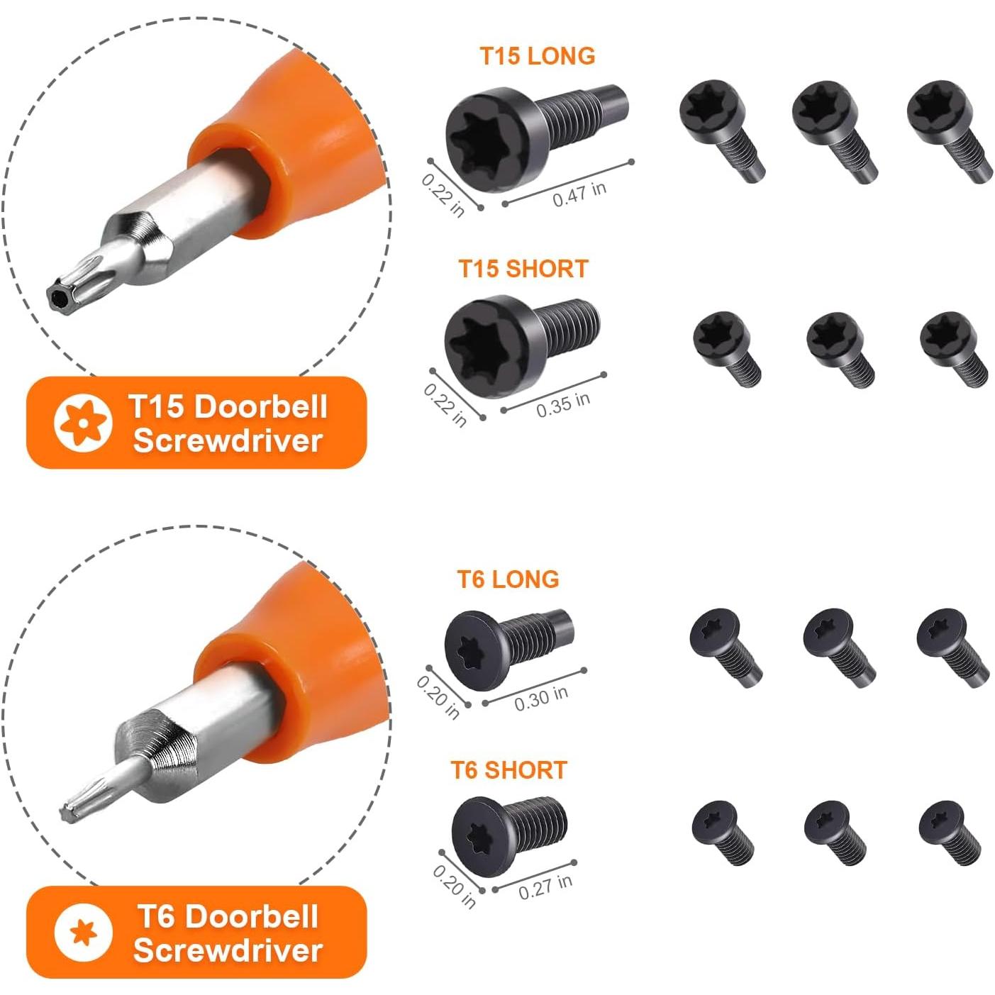 Ring Doorbell   Tool with  Screws,  | Video doorbell  changes, WiFi resets, T6 T15 , 16 count  screw ; orange  tip tool