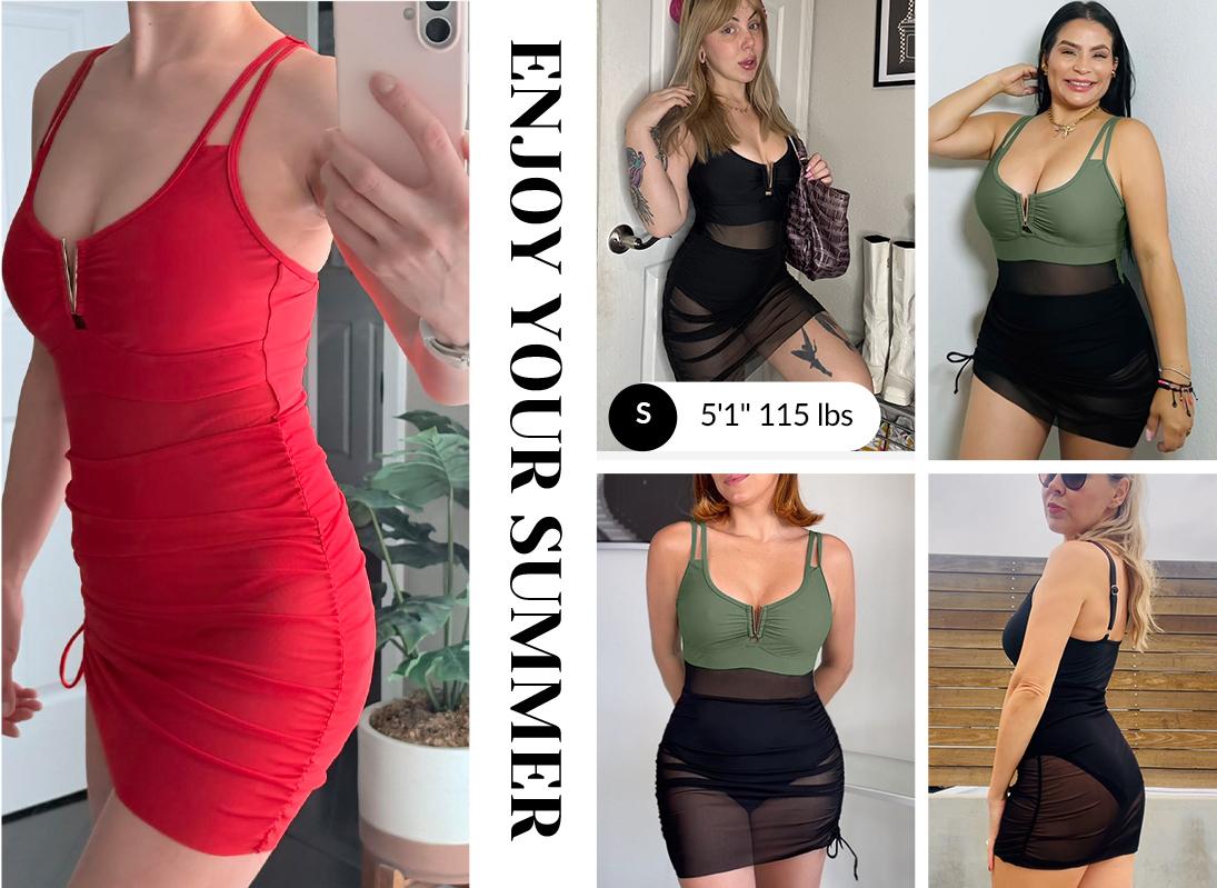 Yonique Womens Swim Dress One Piece - Swimsuit with Skirt Tummy Control Bathing Suit Mesh V-Wire Cutout Swimwear 2026