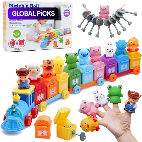 Montessori Learning Toy Set for Toddler ， Counting Matching Sorting Activities, Farm Animals Finger Dogs Barn Locks Keys Christmas Gifts for Children