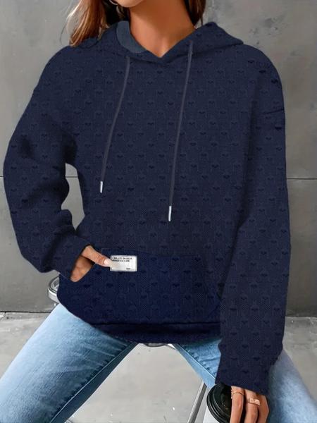 Women's Letter Patched Textured Drop Shoulder Hoodie, Fashion Casual Long Sleeve Drawstring Pocket Hooded Sweatshirt for Daily Holiday Outdoor Wear, Women Clothing for Fall & Winter