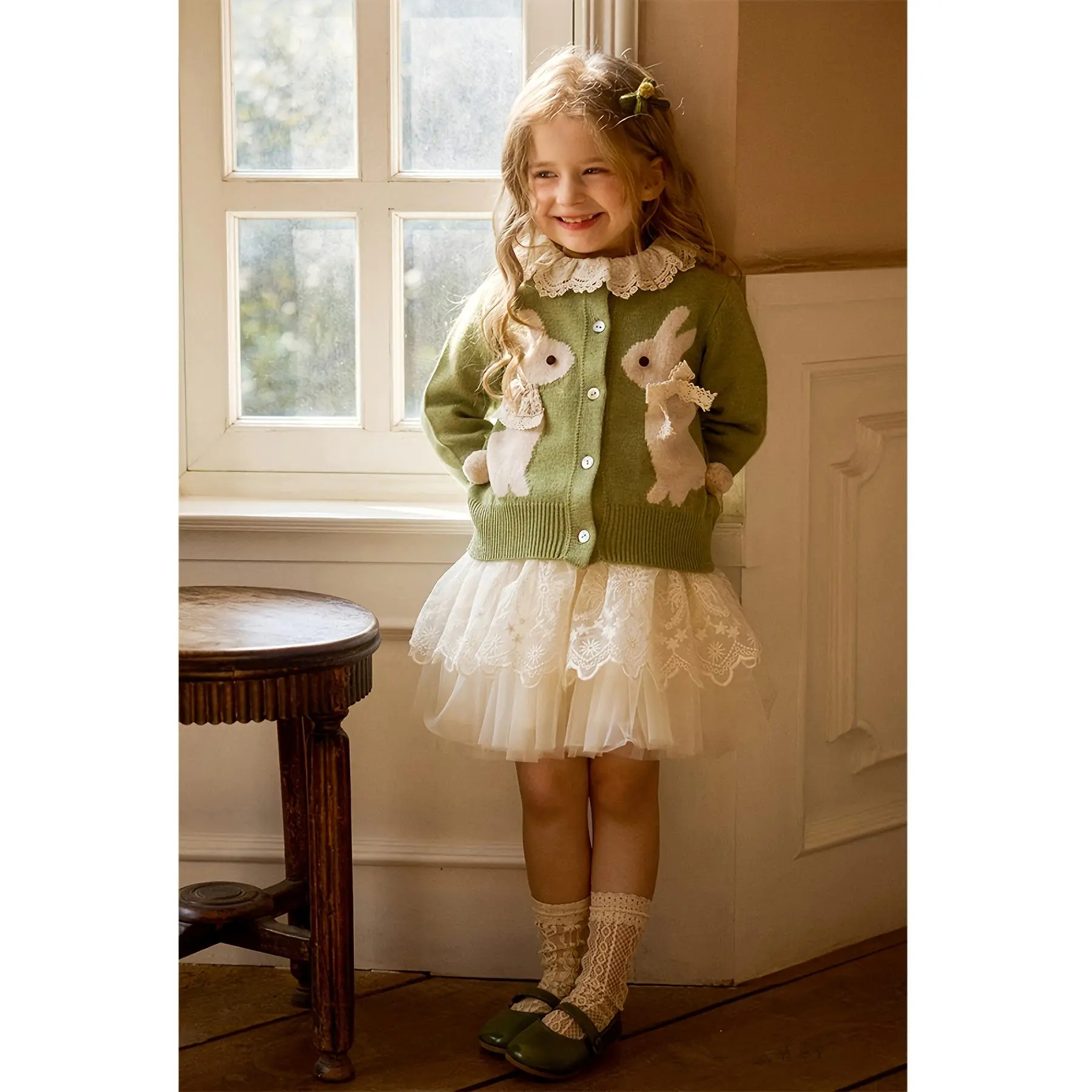 Girls' Knitted Jacquard Cardigan, Autumn Outerwear, Children's Knitted Cardigan, Girl's Spring/Autumn Top