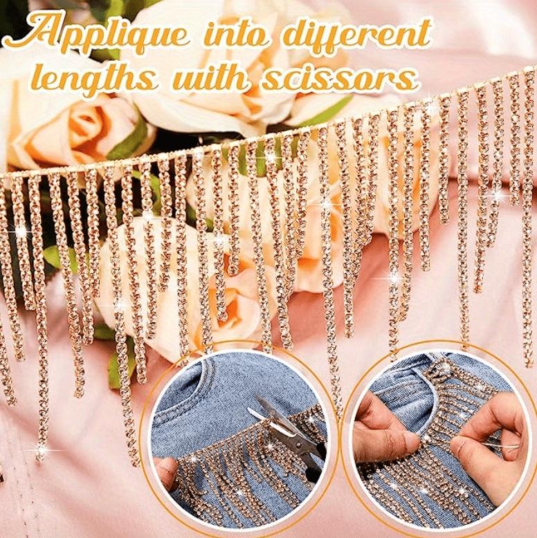 [Tassel Fringe Rhinestone Trim] 1 Yard Tassel Fringe Rhinestone Fringe Trim Rhinestone Ribbon Tassel Chain Diamond Crystal Tassel Fringe Trim