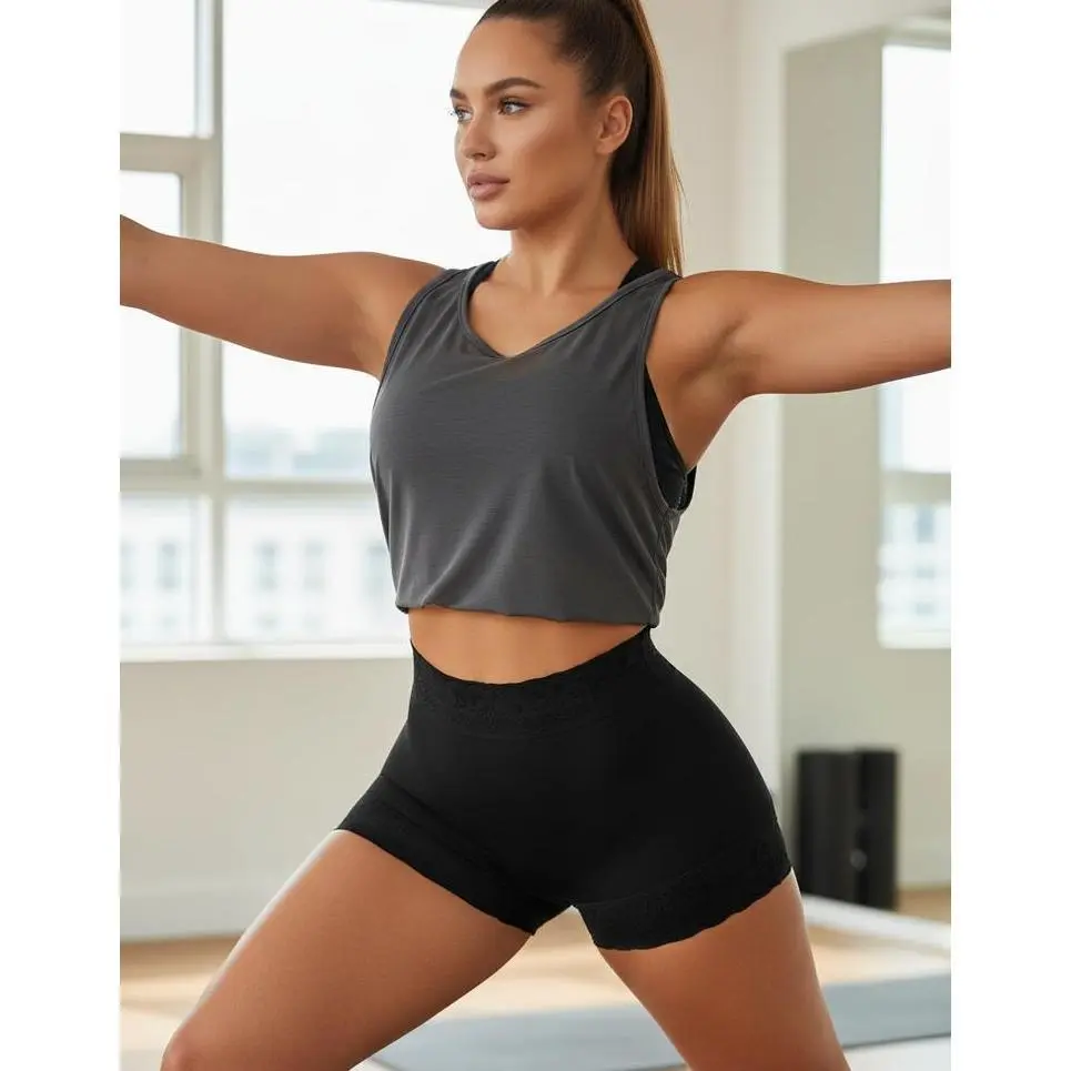 2 Pack Shapewear Shorts for Women, High Waist Tummy Control Butt Lifter, Compression Body Shaper with Floral Lace for Dresses, Skirts & Skinny Jeans, Fits