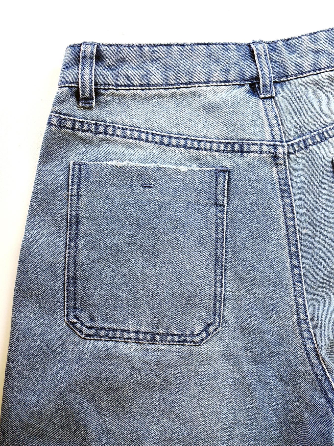 Women's High-Waisted Ripped Cut-Out Wide-Leg Jeans Pants, Casual Fitted Plain Design All-Season Wear, Comfortable Denim Style