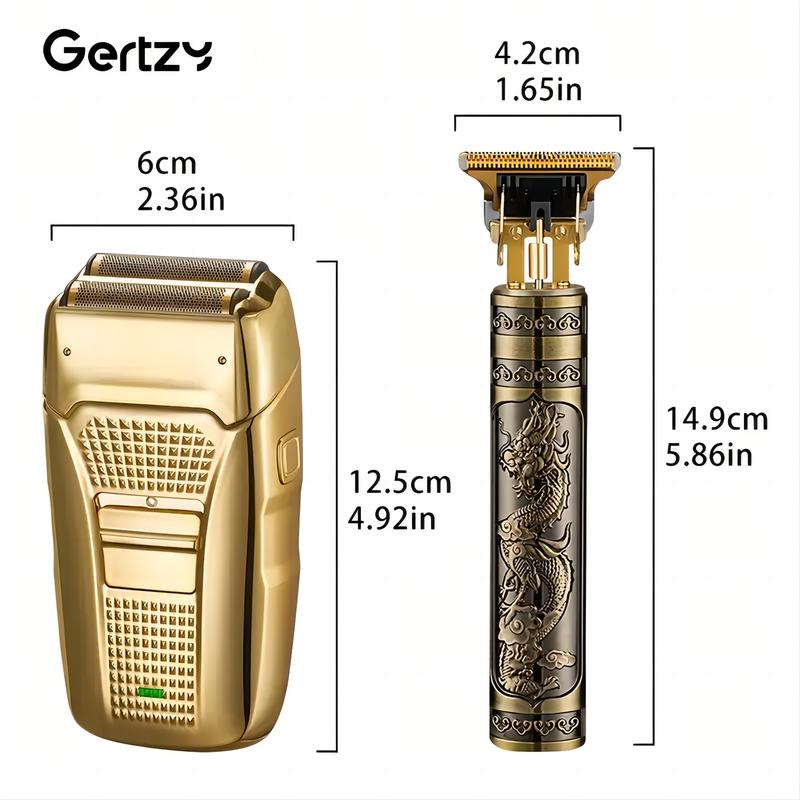 Men's Electric Razor 2-in-1 - Gold Trimmer & Shaver, USB Rechargeable for Precision Sideburn & Facial Grooming - Portable Travel Design - Perfect Father's Day Gift