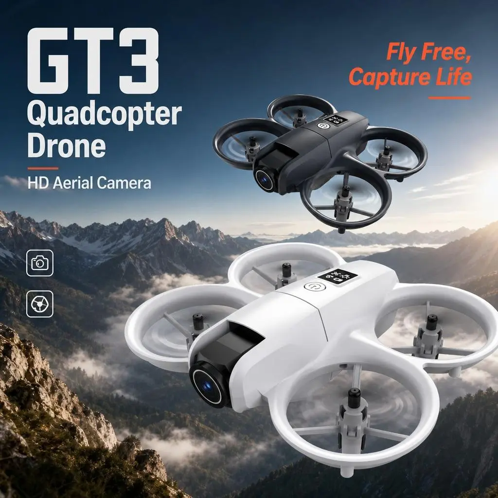 GT3 Beginner Drone - Portable Quadcopter Toy with Quadcopter Design, 2 Batteries, Full Kit Accessories, Cool Gadgets for Outdoor Leisure Use (Black & White Options)