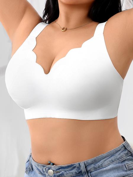 Women's Wireless Bra, Comfortable Seamless Wide Strap Push-Up Double Layer Design, Large Size Fit, Casual Daily Wear Apparel