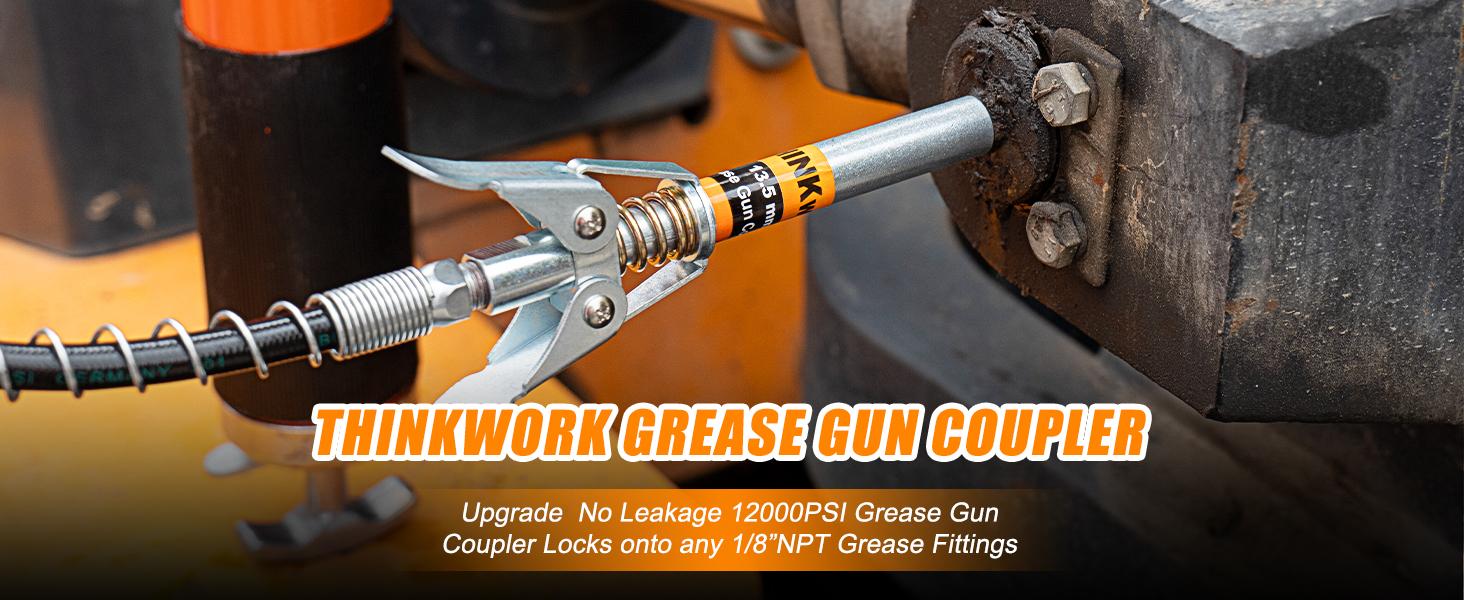 Gun Coupler, Handle Reach, Lock on Greases Gun Couplers, 12000 PSI Quick Release Coupler,Compatible with All Guns 1/8" NPT Gun Fitting