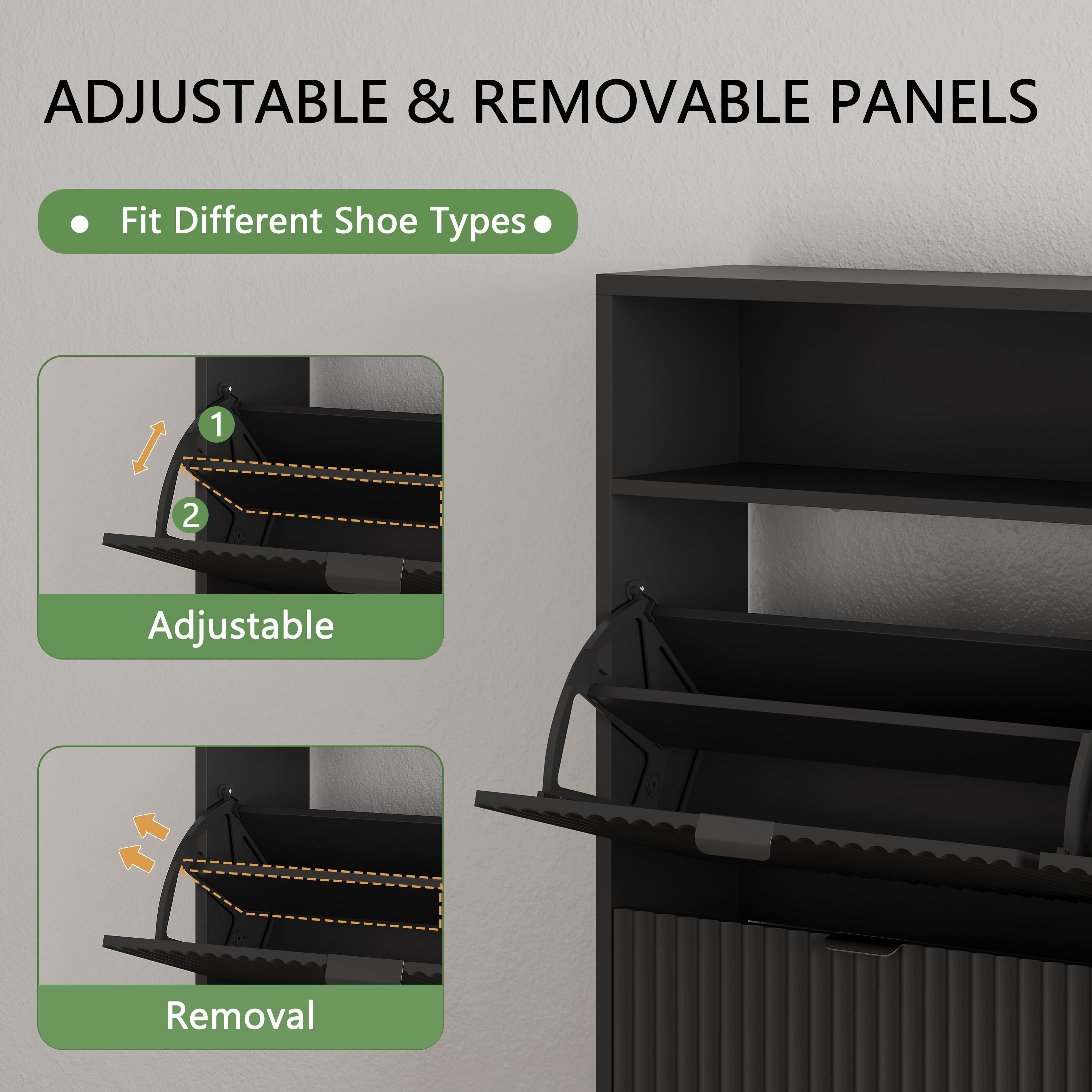 Shoe Cabinet Storage for Entryway with 4 Flip Drawers, Fluted Narrow Shoe Organizer with Wooden Legs & Top Cubby, Freestanding Slim Shoe Storage Hidden Shoe Rack for Front Door Entrance Shoe Cabinet Storage for Entryway with 4 Flip Drawers, Fluted Narrow Shoe Organizer with Wooden Legs & Top Cubby, Freestanding Slim Shoe Storage Hidden Shoe Rack for Front Door Entrance
