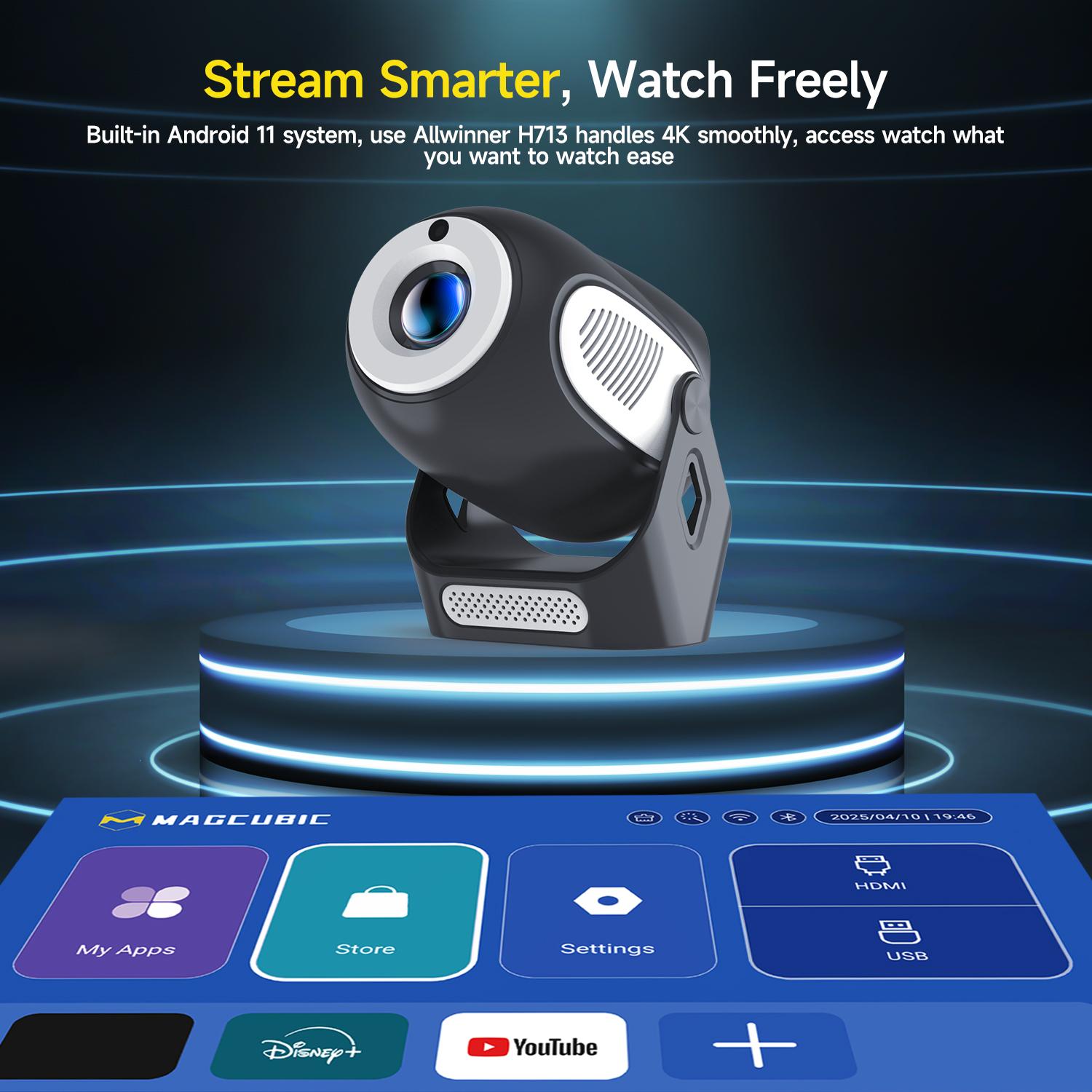 [US warehouse] Magcubic Latest HY300X Projector Electric Focus 4K Videosource Supported 300ANSI 1280*720P Allwinner H713 BT5.0 Built-in Speaker Home Cinema Outdoor portable Panda Color Projetor