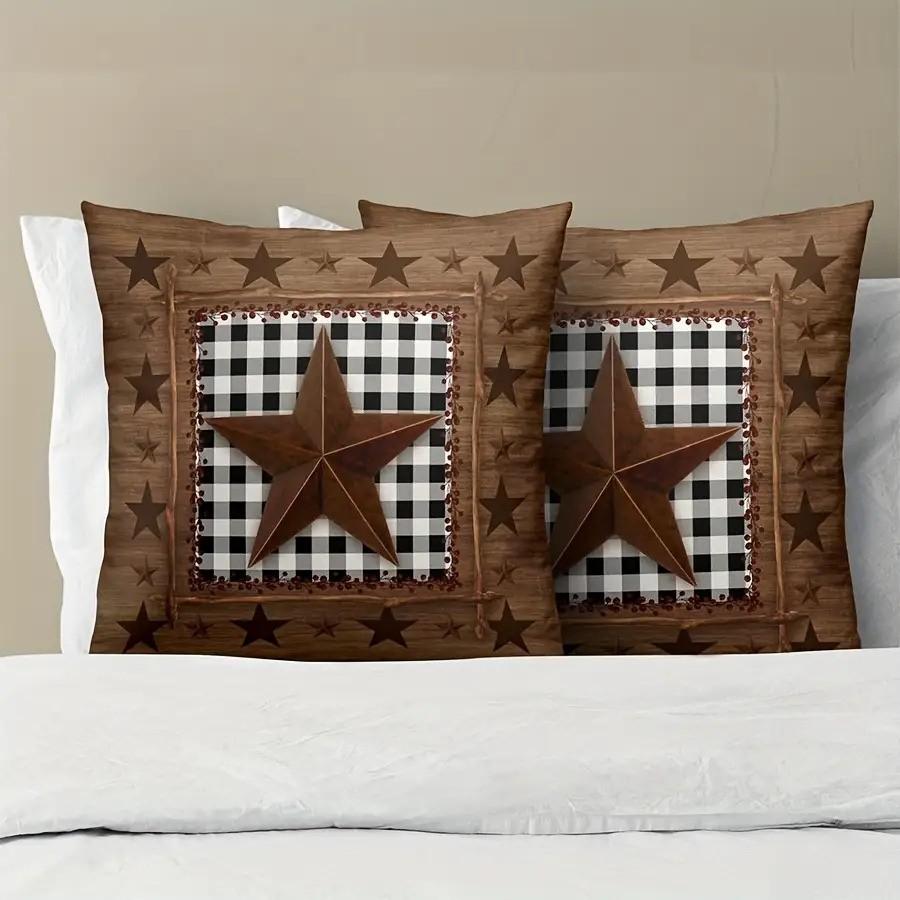 Country Western Style Plaid Decorative Pillow Covers, 2-Pack, Invisible Zipper, Easy Clean, for Bedroom, Living Room, Sofa, Car