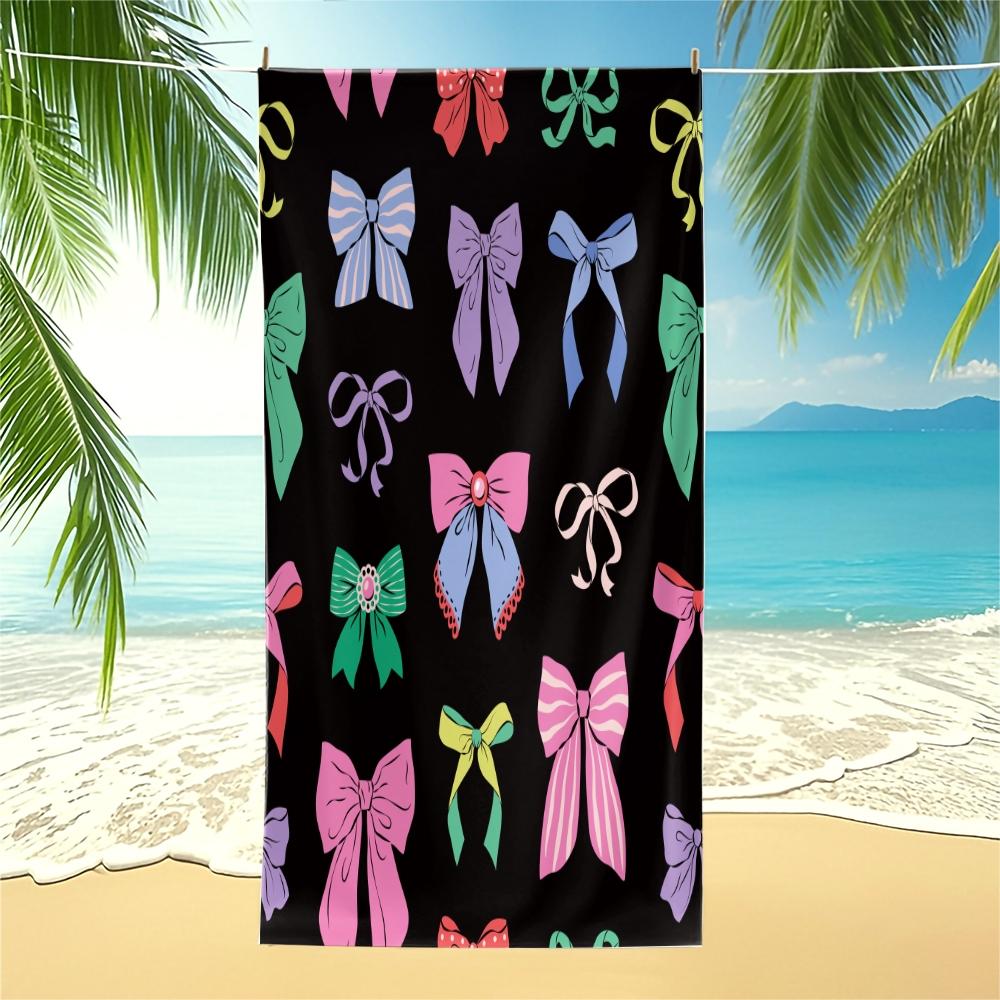 1-Piece Coquette Bow Printed Beach Towel, Cute Y2K Style Sand-Free Quick-Dry Microfiber Towel, Lightweight Absorbent Printed Beach Accessories, Ideal for Travel Vacation, Pool, Beach, Camping & Daily Use