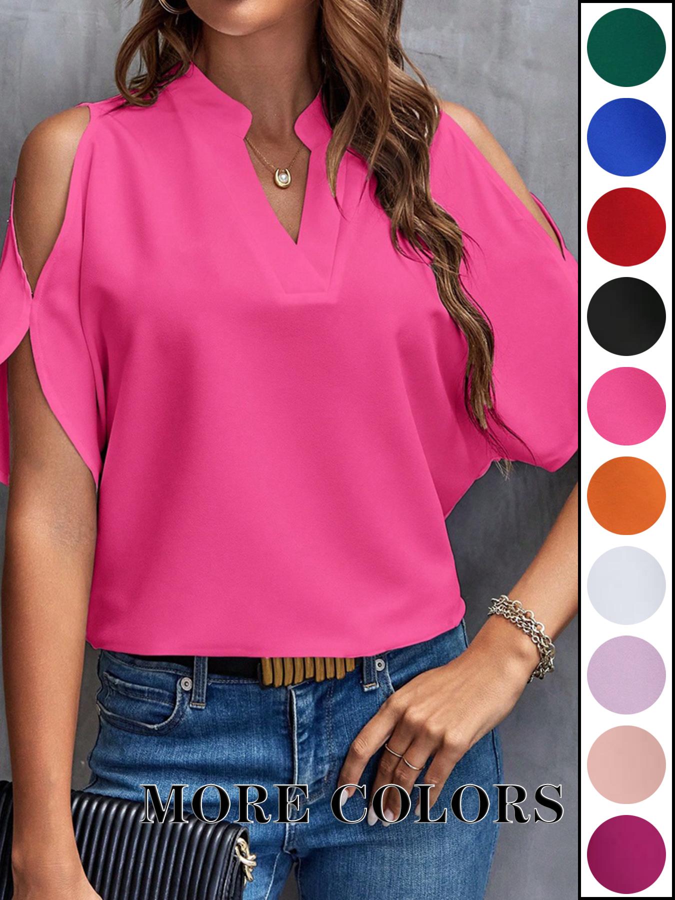 Women's Solid Color Casual Fitted T-Shirt, Short Sleeve Off-Shoulder Top, Commuter Wear, Stylish and Comfortable Ladies' Tee Women's Solid Color Casual Fitted T-Shirt, Short Sleeve Off-Shoulder Top, Commuter Wear, Stylish and Comfortable Ladies' Tee