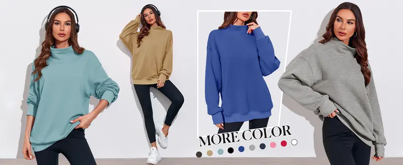 FISOEW 2026 Women's Oversized High Neck Long Sleeve Cotton Hoodie - Basic, Cute Tops, Party Casual Fall Grey Bistro Ditch Masked Graphic Streetwear Sweatshirt, Clothes for Women