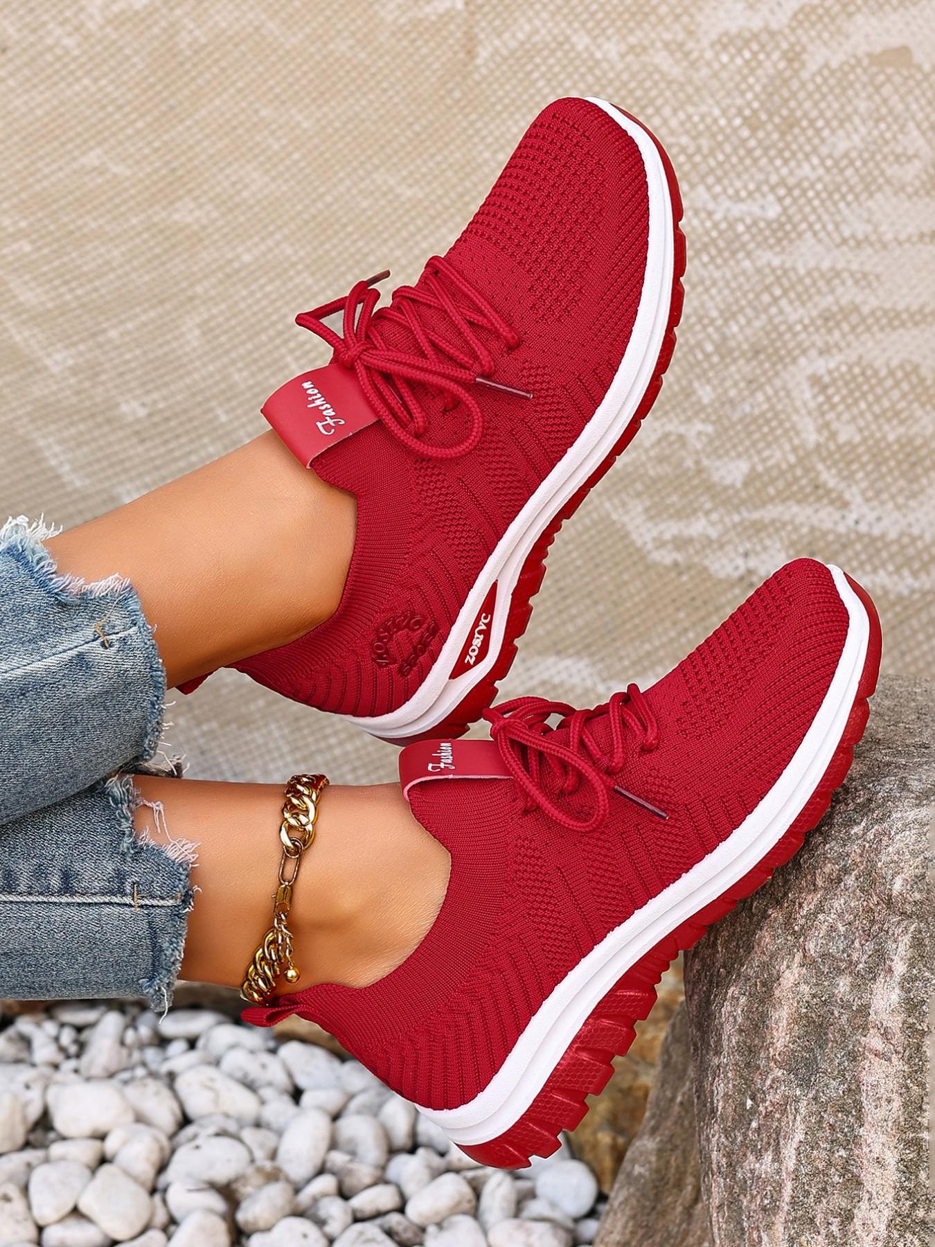 Women's New Casual Sports Shoes, Lace-Up Low-Top Comfort, Lightweight Soft Sole, Anti-Slip Walking Shoes, Knitted Running Shoes