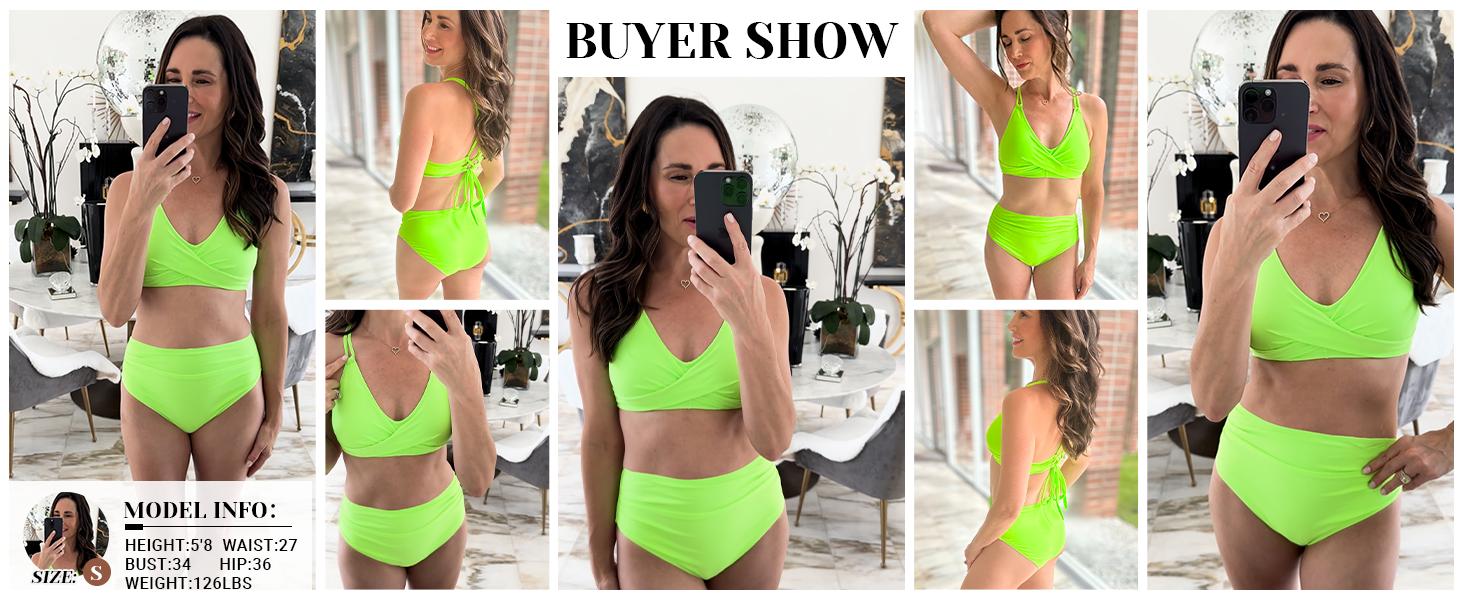 Holipick Women High Waisted Bikini Set Two Piece Swimsuits Push up Wrap Swim Suits Top Tummy Control Bathing Suit Bottom