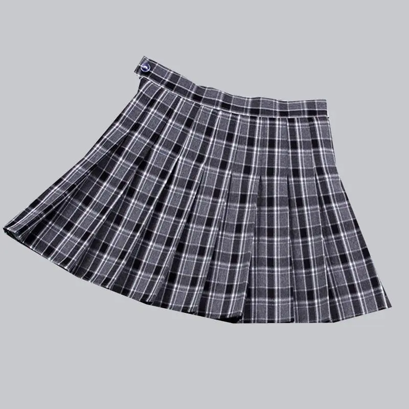 Women Summer Preppy Style Plaid Pleated Skirt School Uniform Anti Glare JK Skirt Harajuku Zipper Culotte High Waist A-line Skirt