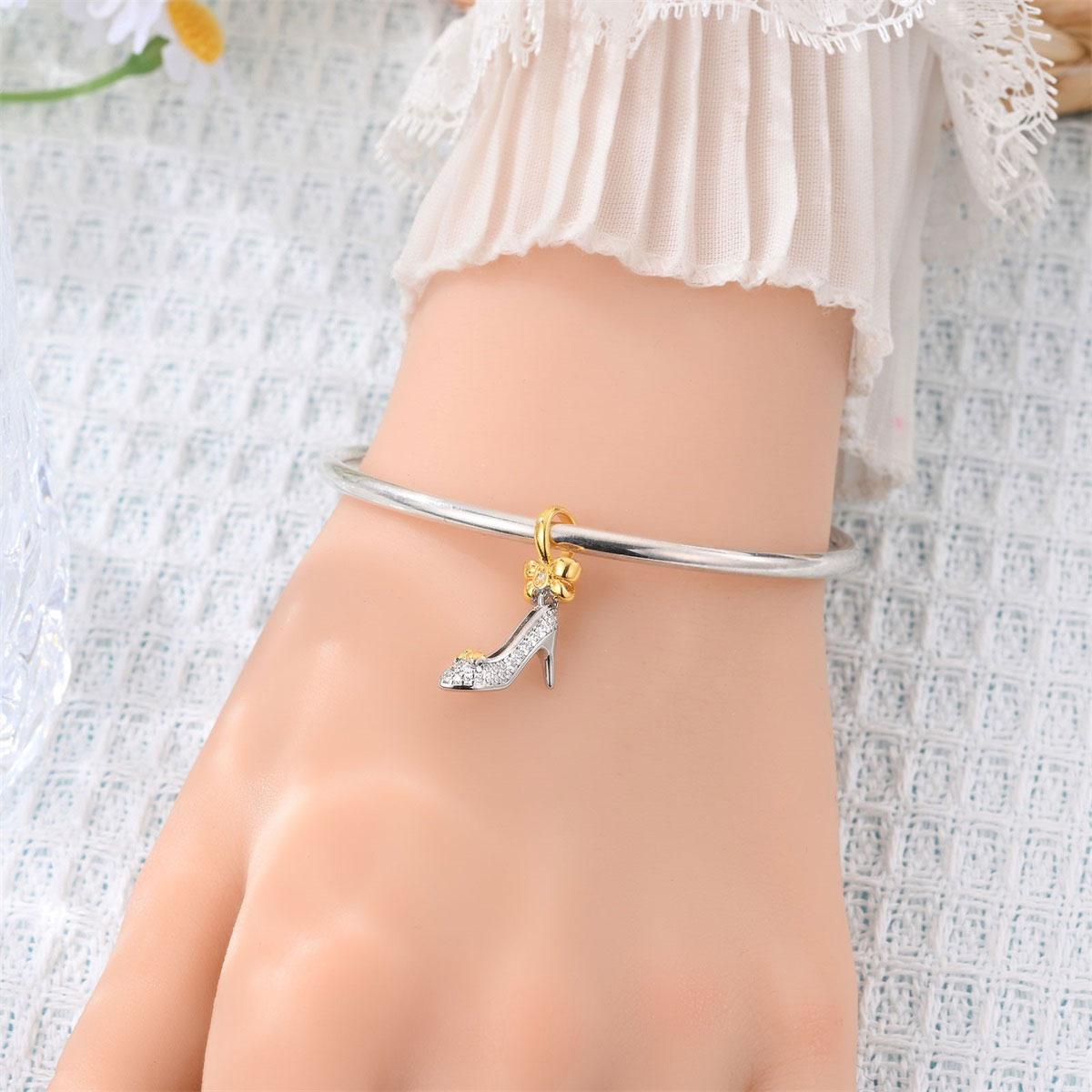Bow High Heel Dangle Charm, Sparkling Cz Inlaid Shoe Bead, Fits Pandora Bracelet, Perfect Princess Jewelry Gift for Women