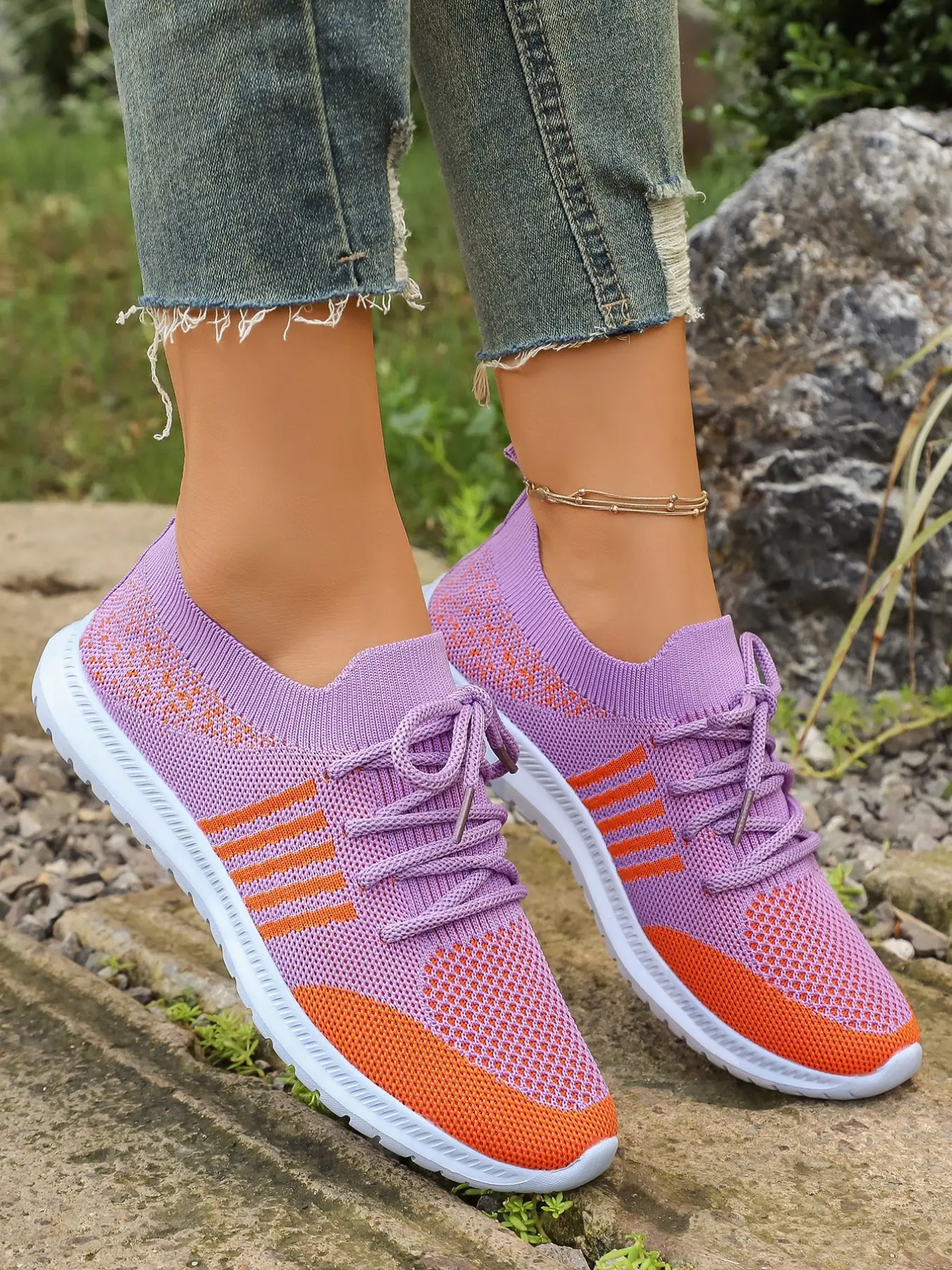 Fashion Casual Flyknit Breathable Slip-On Sports Shoes, Comfortable One-Step on Athletic Footwear, Trendy Leisure Sneakers for Daily Wear