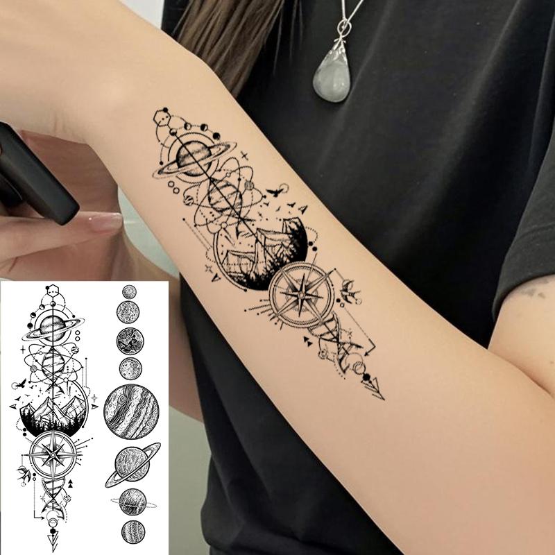 15 Temporary Planet Tattoo Stickers Set, Waterproof Moon Floral Butterfly Astronaut Designs, Unisex Body Art for Cosplay & Fashion Accessories