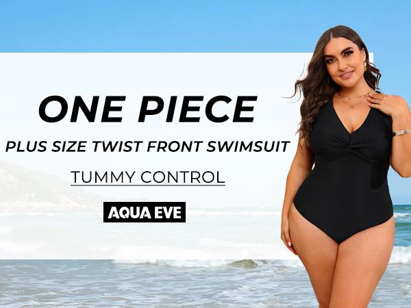 Aqua Eve Women Plus Size One Piece Swimsuits V Neck Tummy Control Bathing Suits Front Cross Swimwear