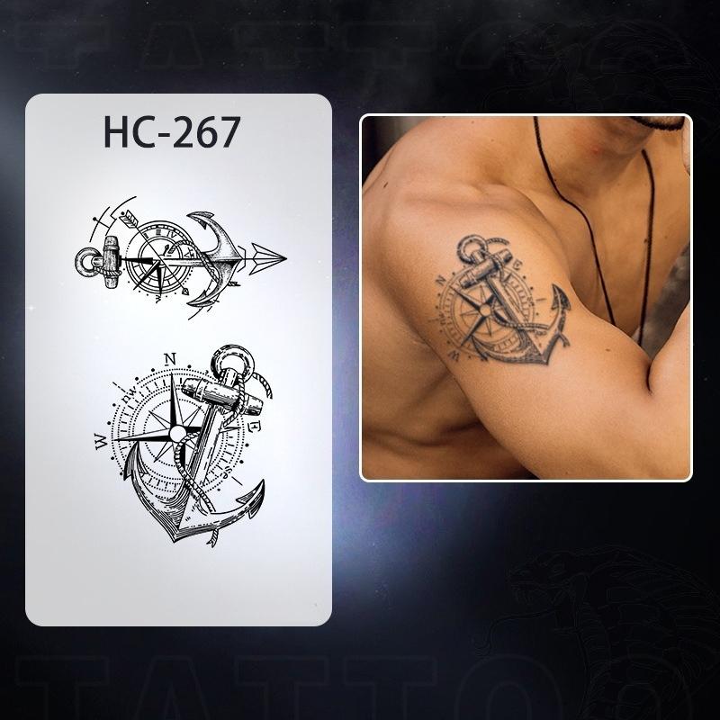 Men's European retro tattoo stickers, compass and mountain, Spartan warrior, bird compass, durable and waterproof, temporary tattoo stickers lasting one to two weeks