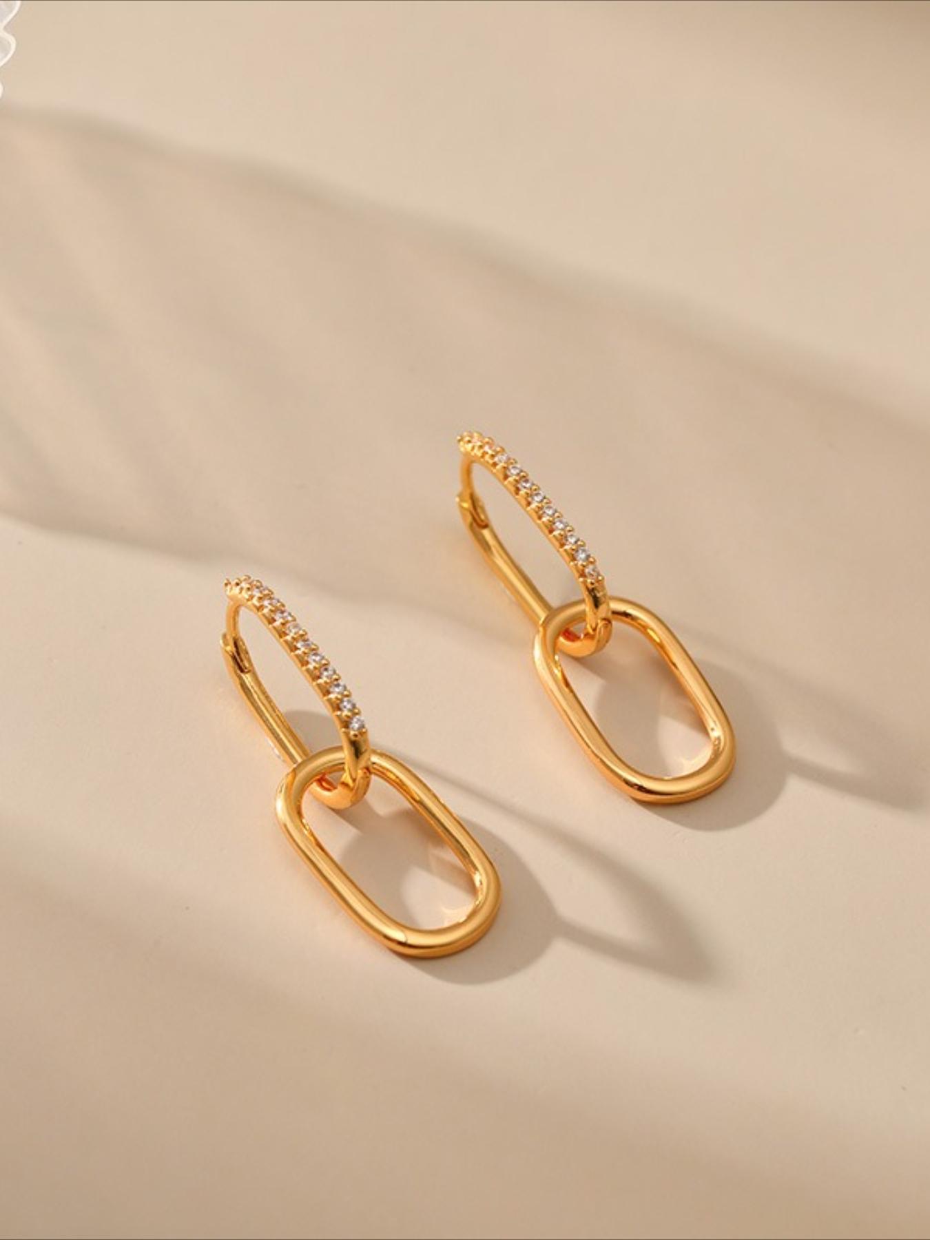 Stylish Double Hoop Earrings 18K Gold Plated Copper Paperclip Design Versatile INS Style Elegant Luxury Ear Cuff Accessories