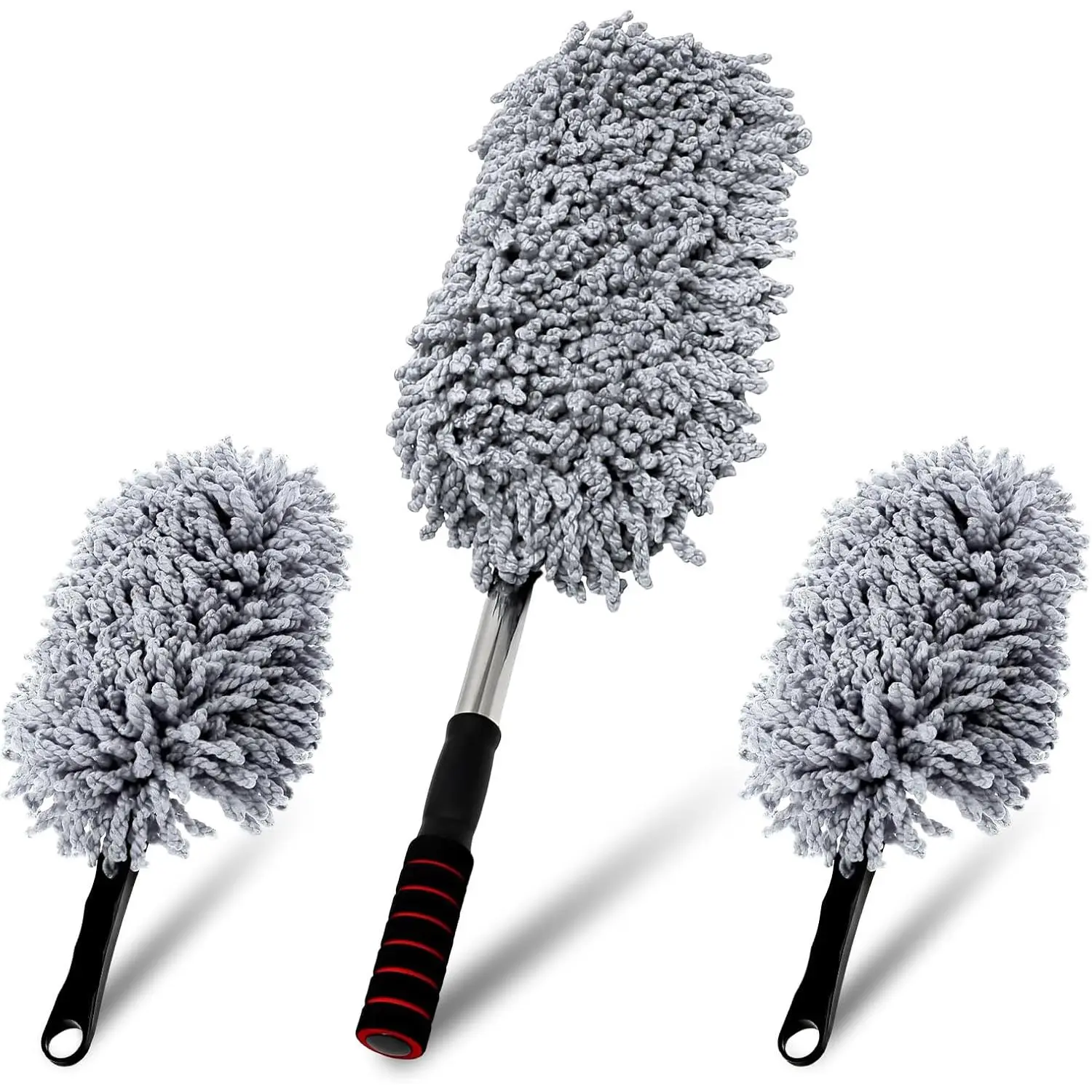 3 count Microfiber  Duster, Scratch Free Auto Interior & Exterior Duster with Extendable Handle, Multipurpose Large Dust Cleaner Detailing Tool Kit for    SUVs (Gray)