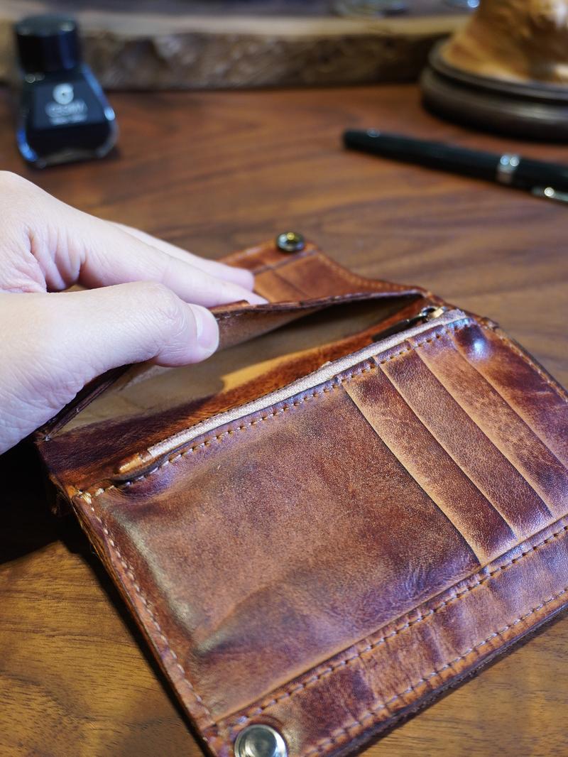 Large Capacity Leather Wallet - Handmade Vegetable Tanned | Metal Zipper, Multi Card Slots for Cash/Cards/Change