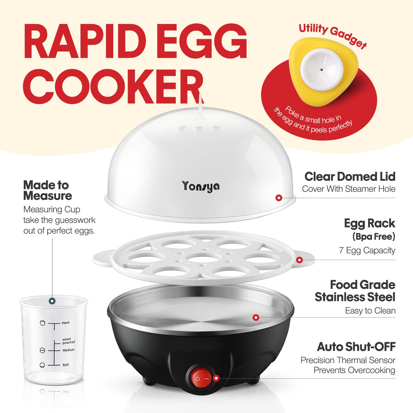 Rapid Egg Cooker for Hard Boiled, Poached, Scrambled Eggs, Omelets, Steamed Vegetables, Dumplings & More, 6 capacity- Black Rapid Egg Cooker for Hard Boiled, Poached, Scrambled Eggs, Omelets, Steamed Vegetables, Dumplings & More, 6 capacity- Black