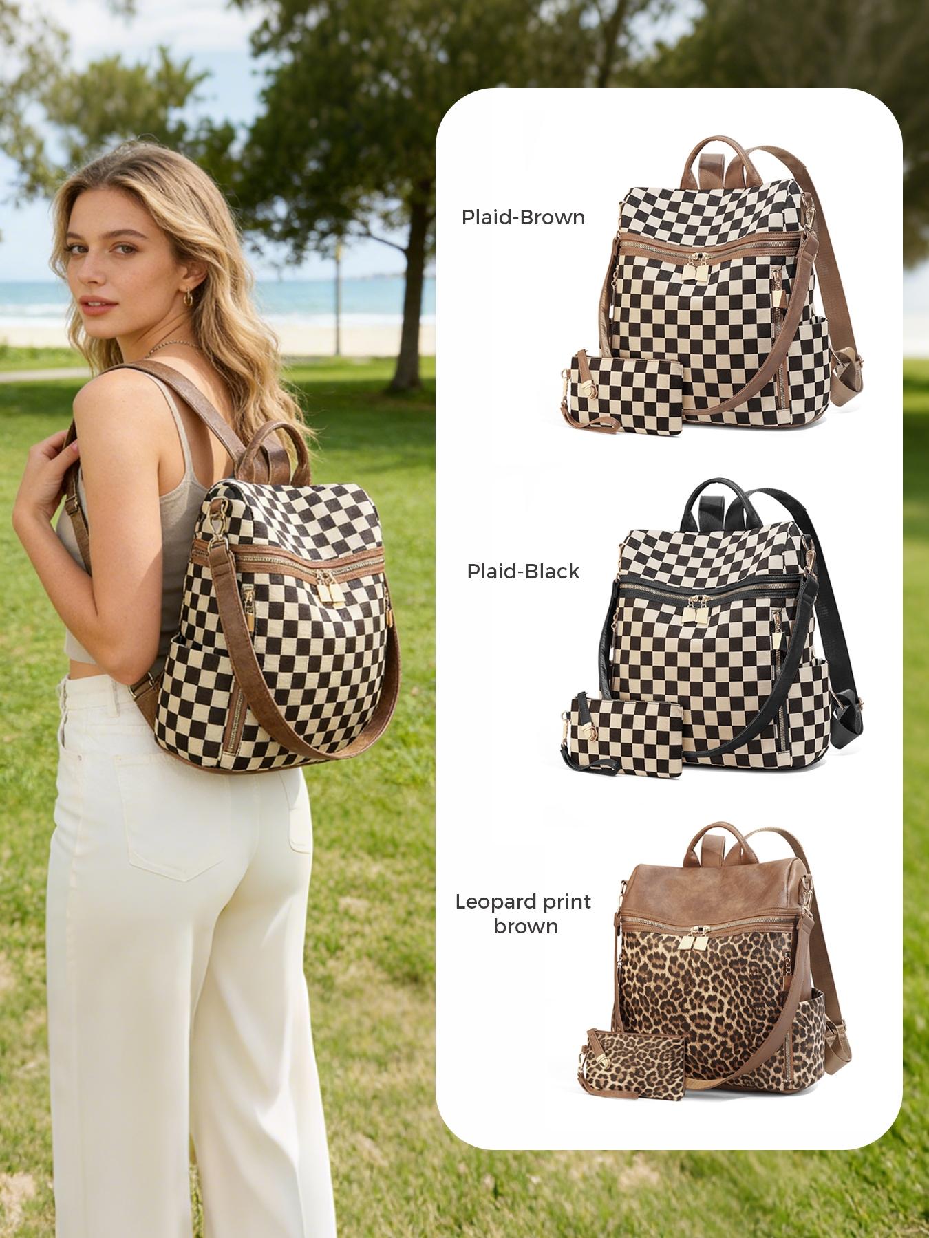 Checkered Backpack Purse Women Plaid Backpack Leather Travel Work Bag Amazon.com: MININAI Checkered Aesthetic Backpack for Women  main image 3