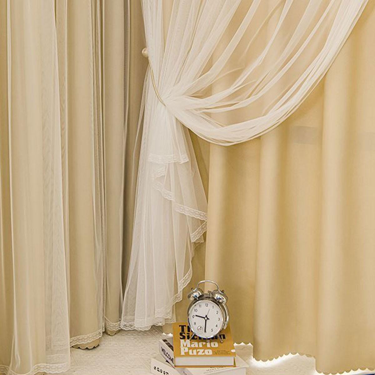 2pcs Wind Double Layer Sheer Curtain Set, Bedroom Girl Style Light Blocking Curtains, Living Room Balcony Soft Atmosphere Curtains