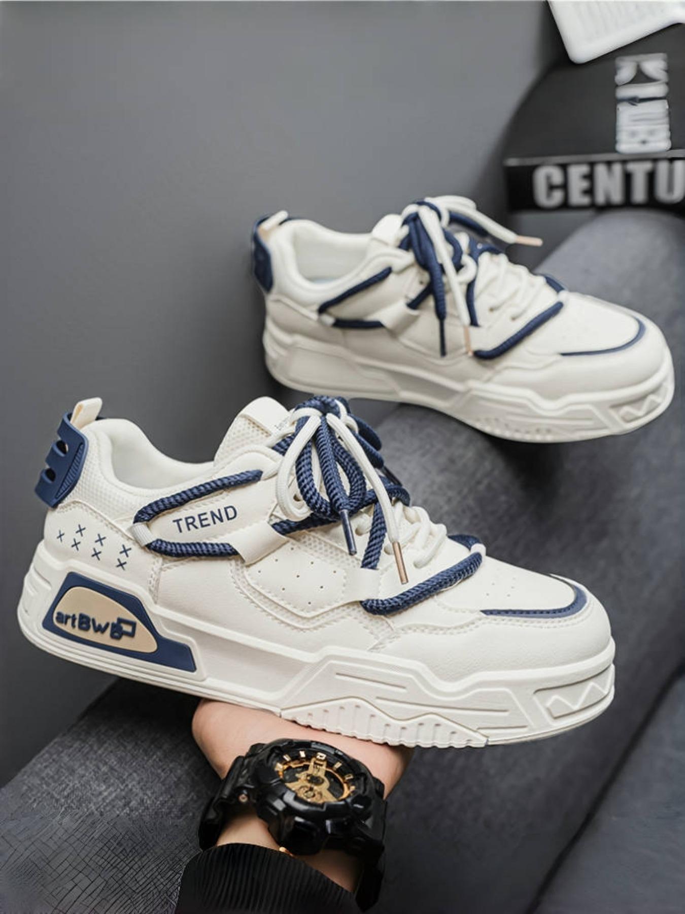 Men's Fashionable Lace Up Skateboarding Shoes, Casual Comfortable Breathable Sports Running Shoes, Male All-match Round Toe Shoes for Daily Wear, Outdoor Sneakers