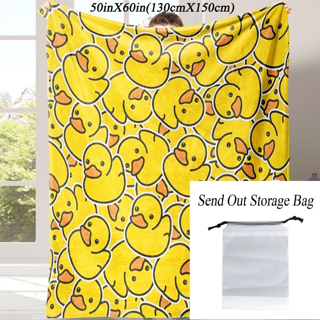 Cartoon Duck Pattern Flannel Blanket, Soft Comfortable Warm Throw, Air-conditioned Room Blanket, Warm Nap Blanket for Home & Office & Travel