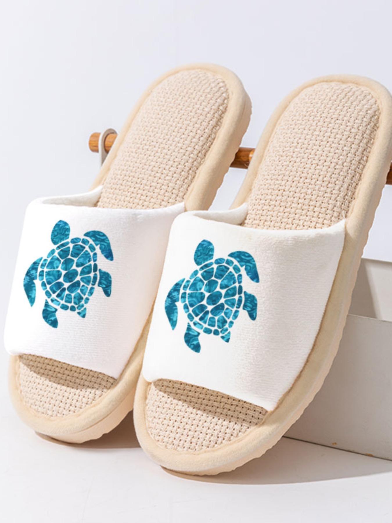 Texture Turtle Print Toe-Open Slippers, Soft Sole Home Floor Slipper, Anti-Slip Breathable No Odor Feet, All Seasons Casual Cartoon Design